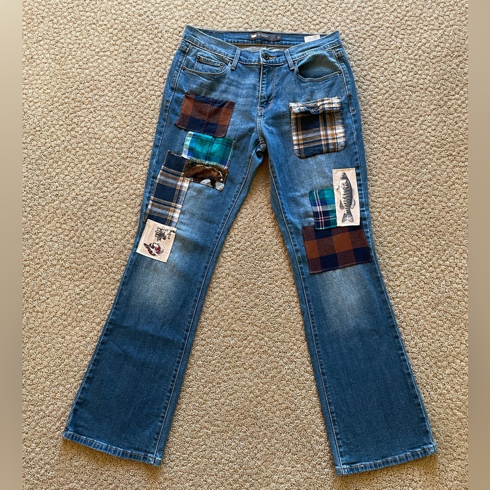 Levi’s bootcut flannel patchwork jeans